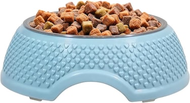 Stainless steel cat bowl with Durable PP Material, Portable design, and Non-slip base, Spill-proof pet feeding &amp; watering station for Cats &amp; Small dogs, Promotes healthy Eating, 19 cm (BLUE)
