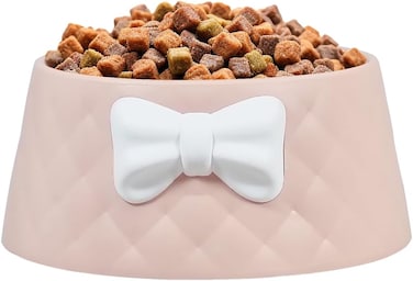 Cat bowl with Durable plastic material, Bowknot decoration, and Non-slip rubber base, Spill-proof pet feeding bowl for Cats &amp; Small dogs, Ideal for Indoor/Outdoor use, 18.5 cm (PINK)