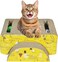 Cat scratcher with Toy balls, Corrugated cardboard scratching board for Indoor cats, Double-sided, Multi-function scratching pad with Cat nip, Recyclable, Sleep, Play &amp; Grind Claw, 34 cm (Yellow-Pink)