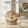 Woven rattan cat bed with Hanging toys, Soft cushion, Breathable, and comfortable, 52 cm Pet nest with Elevated and Round design, Cat sleeping pad for Indoor-Outdoor use (BEIGE)