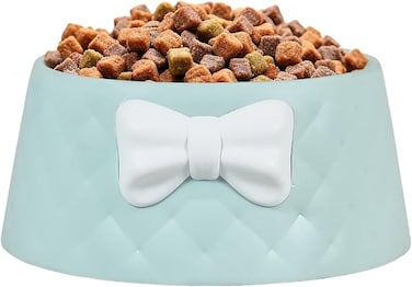 Cat feeding bowl with Bowknot decoration, Durable plastic, and Non-slip design, Heavy-duty pet feeding bowl for Cats &amp; Small dogs, Suitable for Indoor/Outdoor use, Easy to clean, 18.5 cm (GREEN)