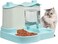 2-in-1 Automatic pet feeder and water dispenser set, Drinking water station for Indoor Cats, Durable plastic pet feeder with Food &amp; Water tanks, Easy to clean, 34 cm (Green)