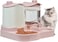 2-in-1 Automatic pet feeder and water dispenser set, Drinking water station for Indoor Cats, Durable plastic pet feeder with Food &amp; Water tanks, Easy to clean, 34 cm (Pink)