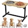 Wooden raised dog bowl stand with 2-Stainless steel dishes, Adjustable height, Sturdy metal frame, and Non-slip bottom, Heavy-duty dog food &amp; water bowl for Indoor dogs, Easy assembly, 44 cm (Khaki)