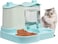 Pet feeder and water dispenser set for Indoor cats, Durable Plastic pet feeding station with Detachable water bottle &amp; Storage bucket, Easy to clean, 34 cm (Green)