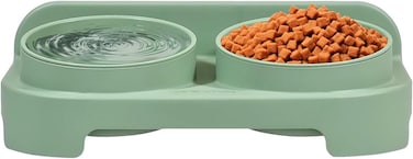 Pet double bowl feeder for Cats &amp; Small dogs, Durable PP material dog bowl with Portable design, Detachable design, and Anti-Tip design, Suitable for Indoor/Outdoor use, 30 cm (Dark Green)