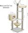 Modern cat tree with Stable base, Durable and Wooden frame, 148 cm Multi-level cat tower for Indoor and all size of cats, Cat Furniture with Perches, Basket bed, Scratching posts, and Hammock, (Beige)
