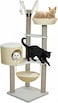 Modern cat tree with Stable base, Durable and Wooden frame, 148 cm Multi-level cat tower for Indoor and all size of cats, Cat Furniture with Perches, Basket bed, Scratching posts, and Hammock, (Beige)