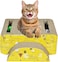 Corrugated claw board for Indoor Kittens and Adult, Reversible, Durable and Safe material, 34 cm Cat scratcher pad with Play balls, Catnip, and Fun &amp; Functional design for Rest and Play, (Yellow-Pink)