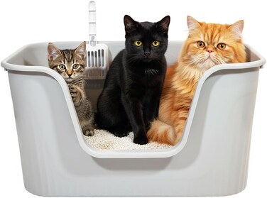 Deep cat litter box with High splash guard sides, 78 cm large plastic tray, Non-stick interior and Easy to clean, Open design for Kittens, Adult &amp; Multi-cats, Odor control and easy wipe, (Grey)
