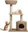 2-Tier Cat tree tower with Handwoven seagrass basket perch, Cozy Condo, and Sisal Scratching Posts, Modern Cat Furniture for Indoor Cats &amp; Kittens, Multi-Level Activity Center, 95 cm (Beige)