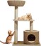 Cat tree tower with Handwoven seagrass basket perch, Sisal scratching post, and Enclosed cat condo, Multi-level activity center for Indoor Cats and Kittens, Easy assembly, 95 cm (Beige)