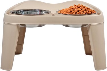 Elevated Dog &amp; Cat Food Bowl Stand with 2 Stainless Steel Bowls and Non-slip base, Raised Pet Feeder for medium to large dogs, Ergonomic design for healthy digestion, Easy to clean, 51 cm (Beige)