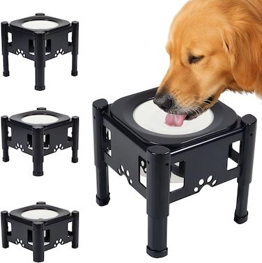 Elevated dog bowl stand for All-sized breeds, Adjustable height dog water bowl stand with a Floating disc, Stainless steel bowl, and Anti-slip base, Suitable for Indoor/Outdoor use, 24 cm (Black)