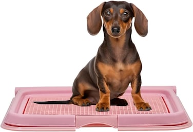 Dog potty tray with Leak-proof design, Grid design, and Anti-slip bottom, Durable plastic pet pee pad holder for Puppies and Small dogs, Suitable for Indoor/Outdoor use, Easy to clean, 49 cm (Pink)