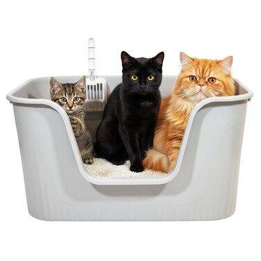 Cat litter box with Extra-large design, Deep high walls, Litter scoop and Low entrance, 78 cm Spacious cat toilet with Odor control, Anti-splash, Durable plastic and Non-stick, Easy to clean (grey)