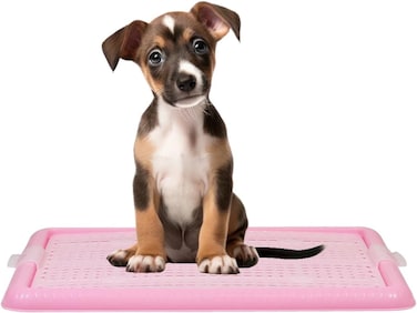 Dog toilet tray with Durable plastic, Leak-proof design, and Removable grid, Puppy potty training pad holder for Small to Medium dogs, Ideal for Indoor/Outdoor use, Easy to clean, 47 cm (PINK)