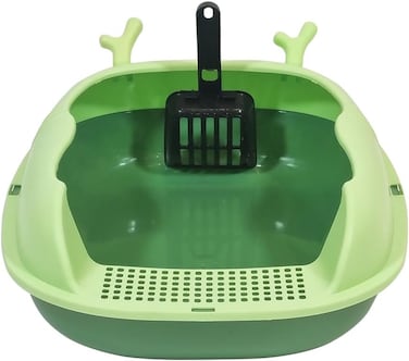 Enclosed cat litter  box with Scoop, Durable plastic &amp; High sided, 46 cm Kitty litter tray with Removable Grid, Anti-splash, Detachable and Easy to clean, Ideal for Kitten to large Indoor cats (Green)