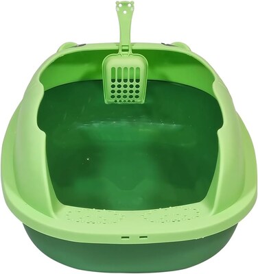 Cat litter box with Durable plastic, light weight and cat attractive design, 58 cm Kitty litter tray for Kitten to Adult indoor cat, High sides, Scoop &amp; Anti-splash, Open top and Mess control, (Green)