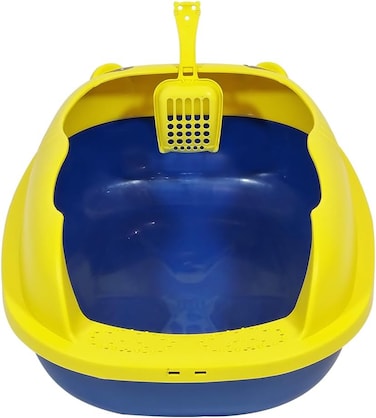 Cat litter box with Durable plastic, light weight and cat attractive design, 58 cm Kitty litter tray for Kitten to Adult indoor cat, High sides, Scoop &amp; Anti-splash, Open top and Mess control (Yellow)