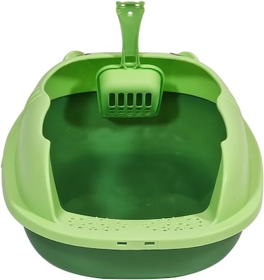 Cat litter box with Durable plastic, light weight and cat attractive design, 37 cm Kitty litter tray for Kitten indoor cats, High sides, Scoop and Anti-splash, Open top and Mess control (Green)