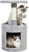 Modern cat tower with Hideaway cave and Hanging ball, Space saving design, Easy to fix and Portable, 59 cm Cat activity tree with Scratching pole, Protect furniture for Indoor cats and kittens, (Grey)
