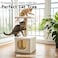 Modern cat tower with Hideaway cave and Hanging toy, Space saving design, Easy to fix and Portable, 60 cm Cat activity tree with Scratching pole, Protect furniture for Indoor cats and kittens (Beige)