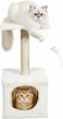 Modern cat tower with Hideaway cave and Hanging toy, Space saving design, Easy to fix and Portable, 60 cm Cat activity tree with Scratching pole, Protect furniture for Indoor cats and kittens (Beige)