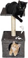 Modern cat tower with Hideaway cave and Hanging toy, Space saving design, Easy to fix and Portable, 60 cm Cat activity tree with Scratching pole, Protect furniture for Indoor cats and kittens, (Black)