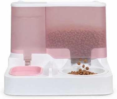 Automatic cat feeder with water dispenser, Food container, Ceramic bowl, and Anti-spill design, Heavy-duty Pet feeding station for Cats &amp; Small dogs, Easy to clean, 30 cm (Pink)
