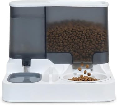 Automatic cat feeder with water dispenser, Food container, Ceramic bowl, and Anti-spill design, Heavy-duty Pet feeding station for Cats &amp; Small dogs, Easy to clean, 30 cm (Grey)