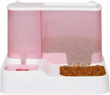 Automatic Cat feeder &amp; Water dispenser set for Indoor cats &amp; Small pets, 2-in-1 pet food feeder with Food container, water tank, Dual bowl design, and Non-slip base, Easy to clean, 30 cm (Pink)