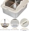 Stainless steel cat litter box for Indoor cats, Durable rustproof cat toilet with Splash guard design, Odor-resistant, Non-stick surface, and Grid design, Easy to clean, 45 cm (BEIGE)