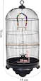 Hanging Bird Cage with Play Toy, Base Stand and Feeding Bowls, 70 cm Metal Bird Cage for Parrots and Small Birds, Indoor Bird House with Hanging Hook, Perches, and Portable for Outdoor Use (Black)