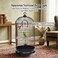Hanging Bird Cage with Play Toy, Base Stand and Feeding Bowls, 70 cm Metal Bird Cage for Parrots and Small Birds, Indoor Bird House with Hanging Hook, Perches, and Portable for Outdoor Use (Black)