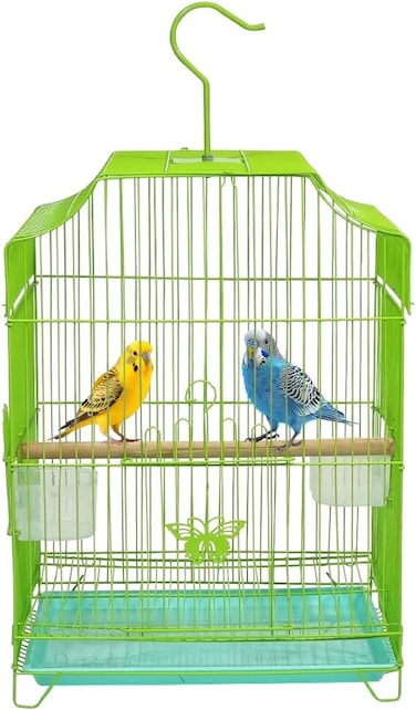 Small Bird Cage with Metal Wire, Ideal for Budgies, Small Parrots, and Parakeets, 45 cm Portable cage for Indoor-Outdoor, Metal Bird cage with Hanging, Bottom tray, Perches, and Feeding bowls (Green)
