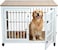 Dog Kennel for Medium-Large Dogs, Indoor-Outdoor Cage, &amp; Double Door, 98 cm Rolling Dog House with Storage Top, Metal Frame, &amp; Secure Locks, Multi-Function Pet Furniture, Stylish Wooden Cage (White)