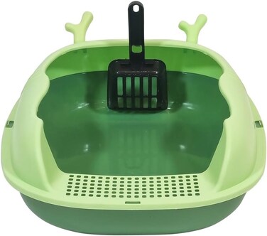 Cat toilet with Open top design, High back and Built-in Scoop, 46 cm cat litter box for Kitten to Adult cats, Kitty litter box with Leakproof base, Detachable, Mess control and Easy to control (GREEN)