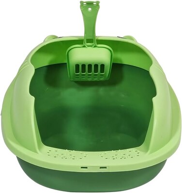 Cat litter tray with Splash Guard, Attached Scoop, &amp; Removable Rim, 37 cm Open Litter Pan for Kitten Indoor cats, Mess Free, &amp; Easy Maintenance, Kitty tray with Durable, and Light weight (Green)