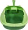 Cat litter tray with Splash Guard, Attached Scoop, &amp; Removable Rim, 37 cm Open Litter Pan for Kitten Indoor cats, Mess Free, &amp; Easy Maintenance, Kitty tray with Durable, and Light weight (Green)