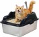 Stainless steel cat litter box with Scoop, Anti-splash design, Grid design, Non-stick, and Odor resistant, Open top kitty toilet for Indoor cats &amp; kittens, Easy to clean (BLACK)