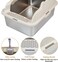 Stainless steel cat litter box with Scoop, Anti-splash design, Grid design, Non-stick, and Odor resistant, Open top kitty toilet for Indoor cats &amp; kittens, Easy to clean (BEIGE)