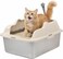 Stainless steel cat litter box with Scoop, Anti-splash design, Grid design, Non-stick, and Odor resistant, Open top kitty toilet for Indoor cats &amp; kittens, Easy to clean (BEIGE)