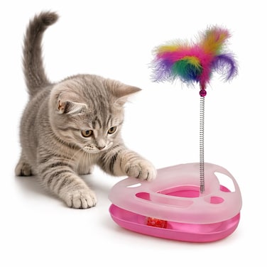 Interactive feather cat toy with Rolling ball track, Engaging exercises and training toy for Indoor cats &amp; kittens, Promote active play, stress relief, and Independent fun, 40 cm (Pink)