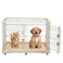 Metal cat cage kennel for cats &amp; small dogs, Durable pet playpen with Lockable doors, Metal frame, Rolling wheels, and Leak-proof base, Ideal for Indoor/Outdoor use, 85 cm (Beige)