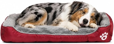 Orthopedic dog bed for Large dogs, Washable plush pet bed with raised bolster sides, Soft plush interior, and Non-slip bottom, Comfortable indoor dog sofa bed, Easy to clean, 90 cm (Red)