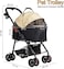 Pet Stroller for Cats, Small &amp; Medium Dogs, Foldable 96 cm Travel Cart with Mesh Ventilation, Storage Basket, Cup Holder and 4 Wheels for Shopping &amp; Outdoor Use, Dog stroller with Portable, (Beige)
