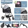 Pet Stroller for Cats, Small &amp; Medium Dogs, Foldable 106 cm Travel Cart with Mesh Ventilation, Storage Basket, Cup Holder and 4 Wheels for Shopping &amp; Outdoor Use, Dog stroller with Portable, (Grey)