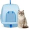 Cat toilet with Privacy Door, Anti-Tracking Grid, Top Lift Lid, and Scoop Included, 54 cm Enclosed litter box with Carry Handle, Odor Control, Easy to clean, Storage box, and Durable Plastic, (Blue)