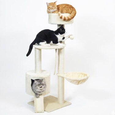 Cat Climbing Tree for Indoor Cats, 116 cm Multi-Level Cat Condo with Plush Perch, Comfortable Hammock, Sisal Scratch Posts, Ladder, and Interactive Play Ball, Cat Furniture for Multiple Cats, (Beige)